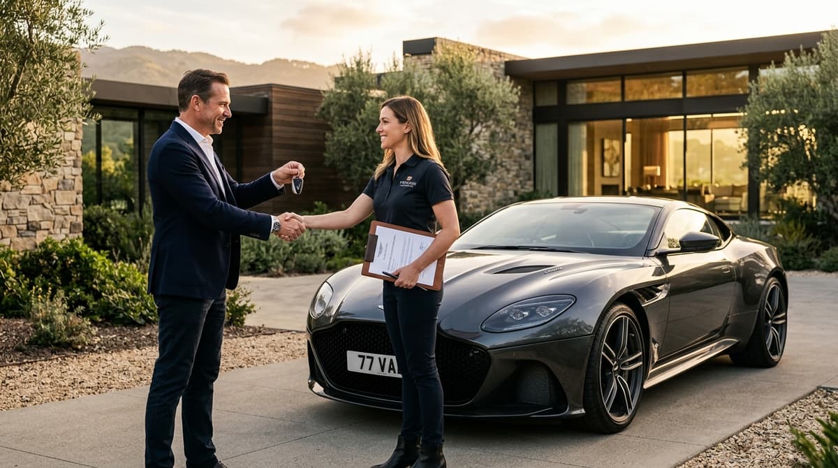 Verified luxury sports car delivery with key handover
